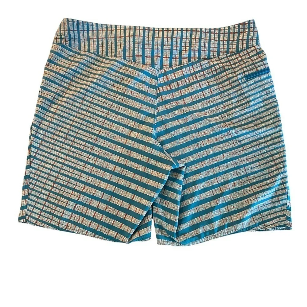 PATAGONIA MEN’S SWIM TRUNKS TEAL AND RUST ABSTRACT PATTERN SIZE 38